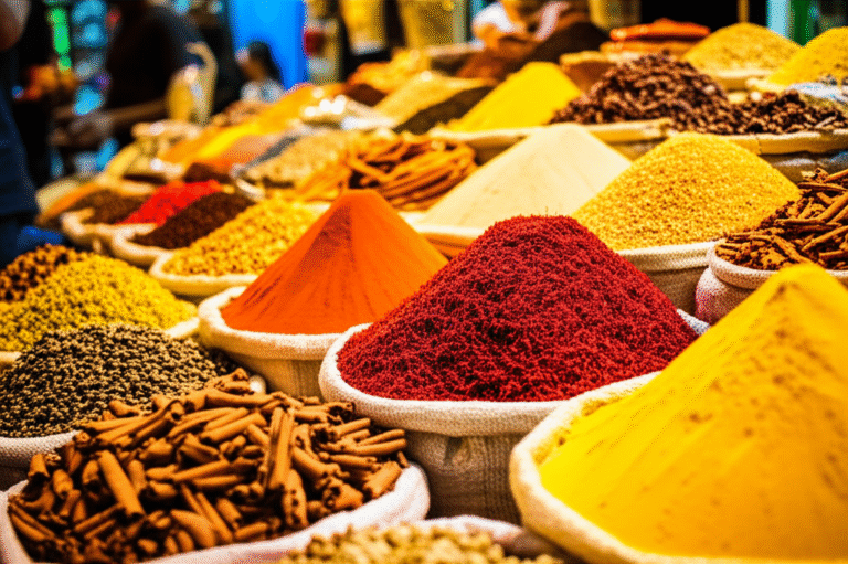 Especiarias Exóticas: Segredos da Culinária Global Variedade de especiarias exóticas em um mercado