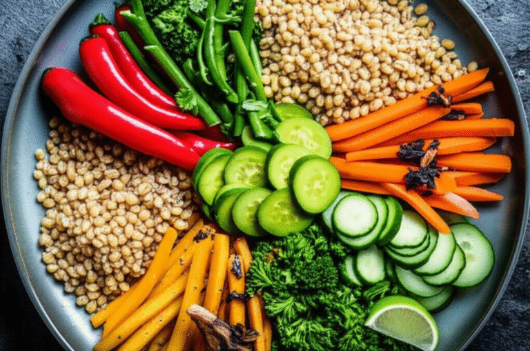 Receita Vegana Ancestral Sustentável Prato vegano com ingredientes frescos e coloridos.