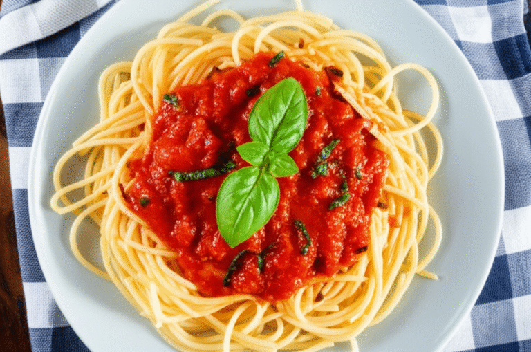 Receitas Fáceis para Iniciantes Prato de macarrão com molho de tomate, receita fácil para iniciantes