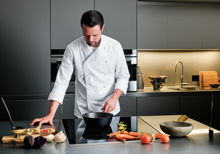 Modernizando Receitas Históricas Cozinheiro preparando prato antigo com utensílios modernos