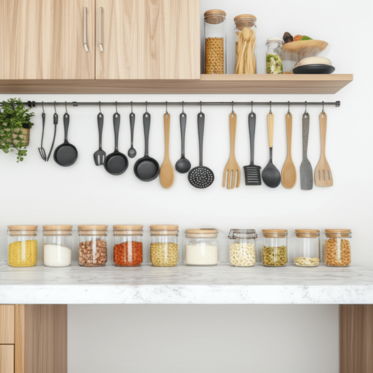 Cozinha Organizada e Funcional Cozinha organizada com utensílios e ingredientes à mão