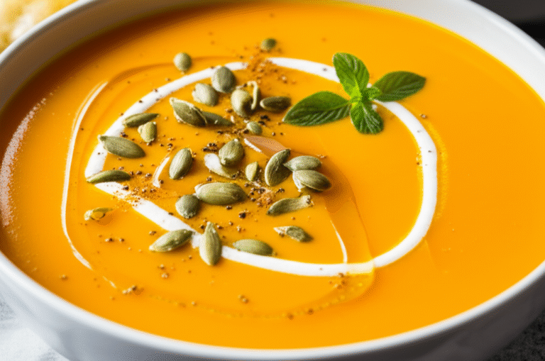 Sopa Cremosa de Abóbora Sopa de abóbora com gengibre em uma tigela