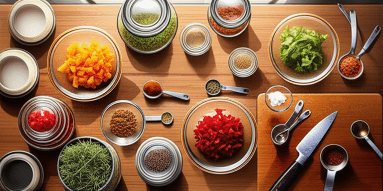 Mise en Place: Organização na Cozinha Cozinheira organizando ingredientes na bancada