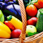 Cesta de vegetais frescos e coloridos colhidos localmente