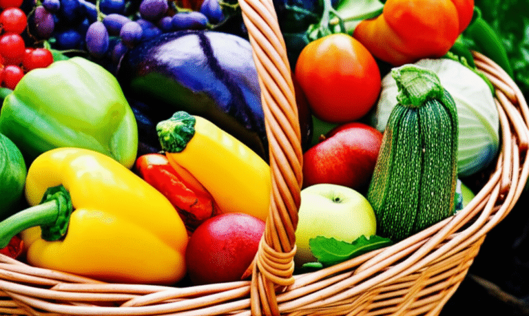 Alimentos Hipersazonais: Sabor e Nutrição no Seu Pico Cesta de vegetais frescos e coloridos colhidos localmente