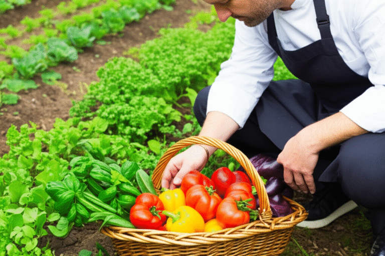Ingredientes Hipersazonais: Frescor e Sabor Chef de cozinha selecionando legumes frescos da horta