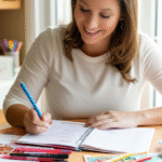 Mulher planejando refeições em um caderno
