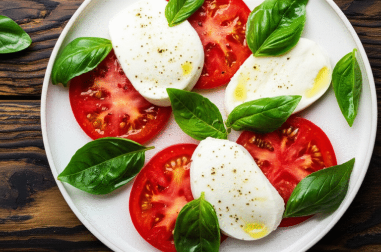 Salada caprese: receita 'da horta ao prato' Salada caprese com ingredientes frescos da horta