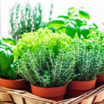 Variedade de ervas aromáticas frescas em uma cozinha ensolarada