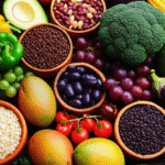 Mesa farta com ingredientes integrais e frescos.
